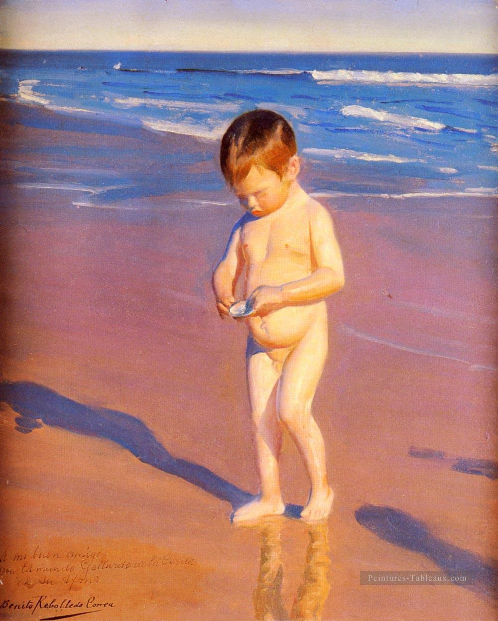 Rassembler des coquillages sur la plage Impressionnisme enfant Peintures à l'huile